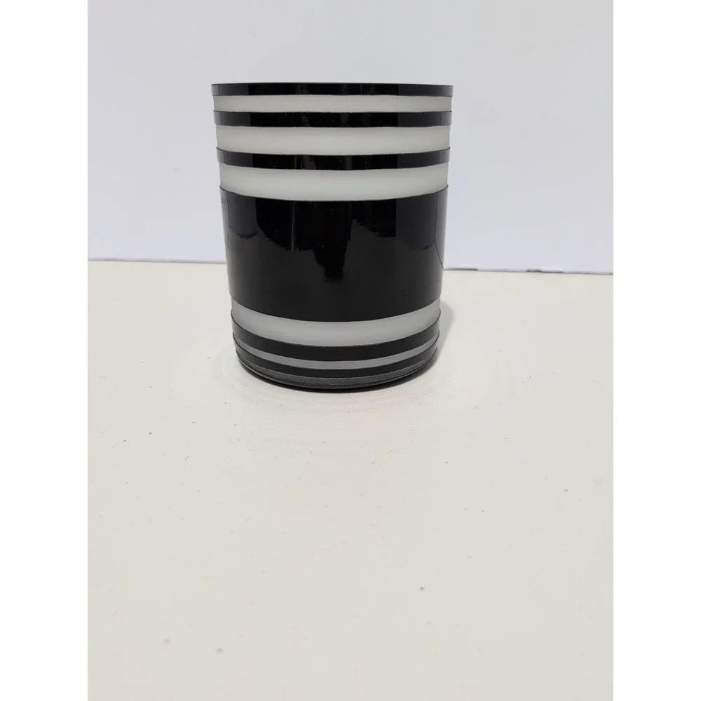 Black Cut To Clear White Cased Art Glass Cylinder 6x5 Inches Vase Vintage Retro